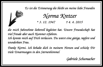 Traueranzeige von Kretzer Norma von Rheinische Post