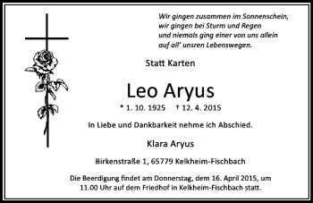 Traueranzeige von Aryus Leo von Rheinische Post