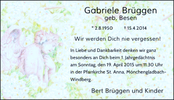 Traueranzeige von Brüggen Gabriele von Rheinische Post