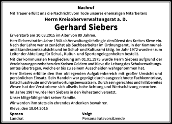 Traueranzeige von Siebers Gerhard von Rheinische Post