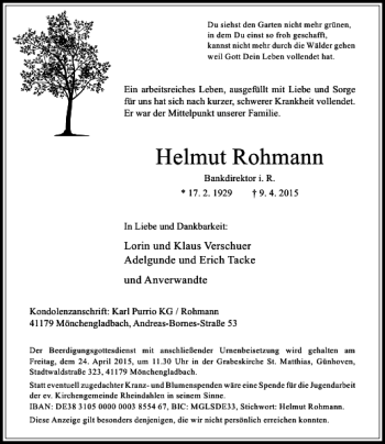 Traueranzeige von Rohmann Helmut von Rheinische Post