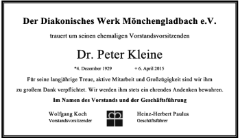 Traueranzeige von Peter Kleine Dr. von Rheinische Post