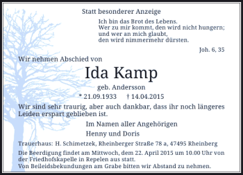 Traueranzeige von Kamp Ida von Rheinische Post