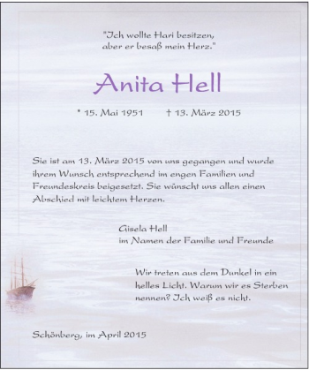 Traueranzeige von Hell Anita von Rheinische Post