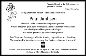 Traueranzeige von Janhsen Paul von Rheinische Post