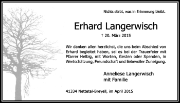 Traueranzeige von Langerwisch Erhard von Rheinische Post