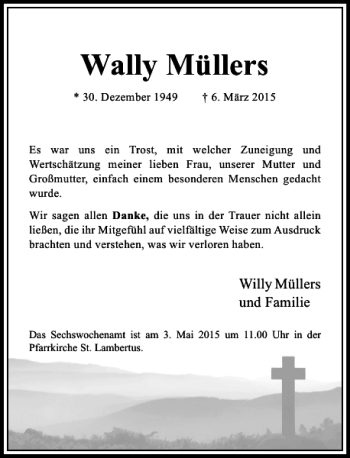 Traueranzeige von Müllers Wally von Rheinische Post