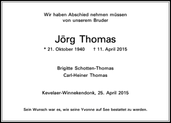 Traueranzeige von Thomas Jörg von Rheinische Post