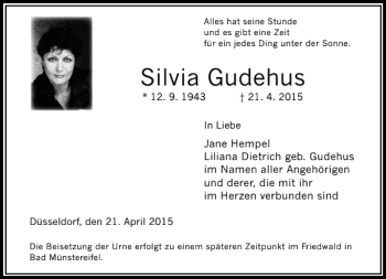 Traueranzeige von Gudehus Silvia von Rheinische Post