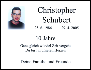 Traueranzeige von Schubert Christopher von Rheinische Post