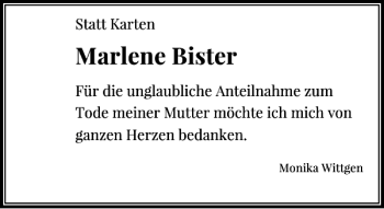 Traueranzeige von Bister Marlene von Rheinische Post