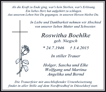 Traueranzeige von Boehlke Roswitha von Rheinische Post