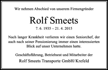 Traueranzeige von Smeets Rolf von Rheinische Post