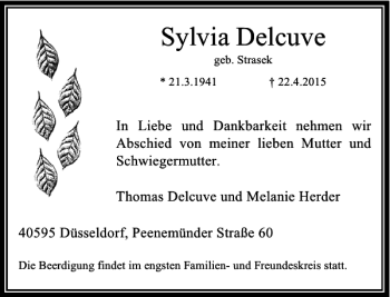 Traueranzeige von Delcuve Sylvia von Rheinische Post