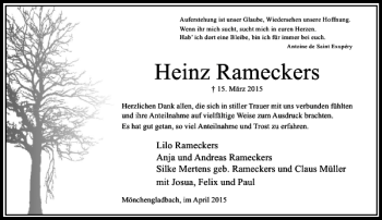 Traueranzeige von Rameckers Heinz von Rheinische Post