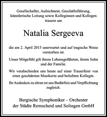 Traueranzeige von Sergeeva Natalia von Rheinische Post