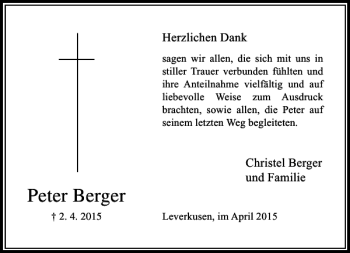 Traueranzeige von Berger Peter von Rheinische Post