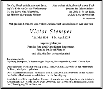 Traueranzeige von Stemper Victor von Rheinische Post