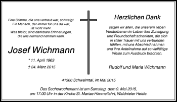 Traueranzeige von Wichmann Josef von Rheinische Post