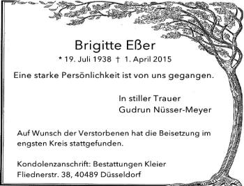 Traueranzeige von Eßer Brigitte von Rheinische Post