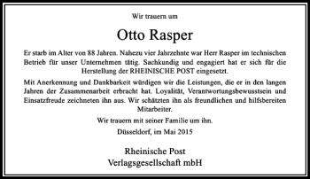 Traueranzeige von Rasper Otto von Rheinische Post