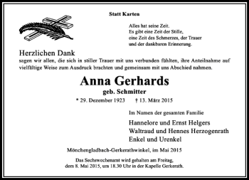 Traueranzeige von Gerhards Anna von Rheinische Post