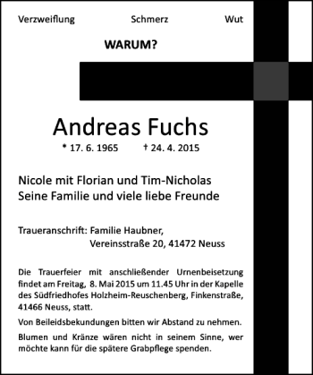 Traueranzeige von Fuchs Andreas von Rheinische Post