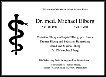 Traueranzeige von Elberg Michael von Rheinische Post