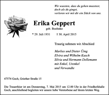 Traueranzeige von Geppert Erika von Rheinische Post