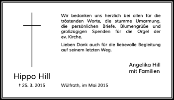 Traueranzeige von Hill Hippo von Rheinische Post