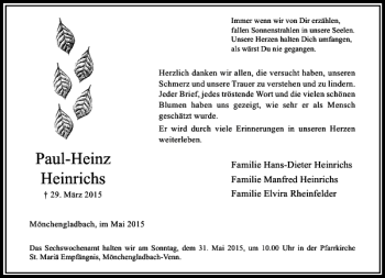 Traueranzeige von Heinrichs Paul-Heinz von Rheinische Post