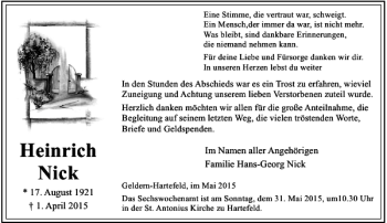 Traueranzeige von Nick Heinrich von Rheinische Post