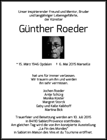 Traueranzeige von R Günther von Rheinische Post