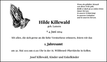 Traueranzeige von Killewald Hilde von Rheinische Post