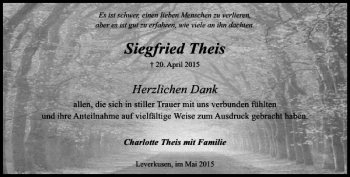 Traueranzeige von Theis Siegfried von Rheinische Post