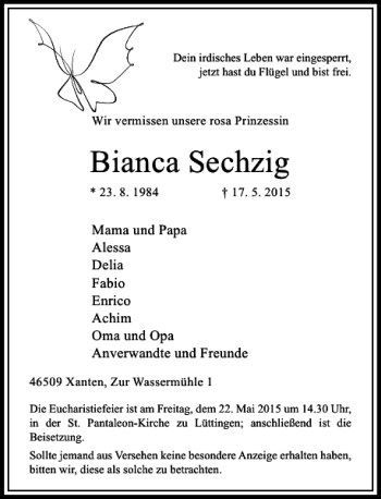 Traueranzeige von Sechzig Bianca von Rheinische Post