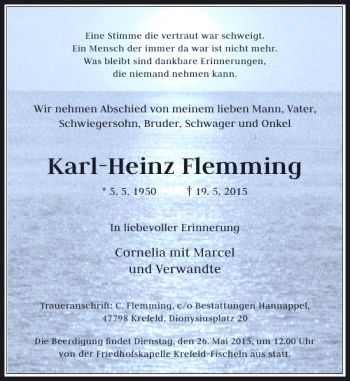 Traueranzeige von Flemming Karl-Heinz von Rheinische Post