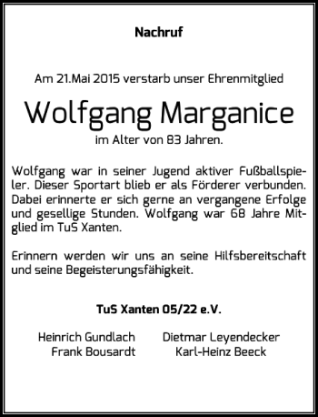 Traueranzeige von Marganice Wolfgang von Rheinische Post