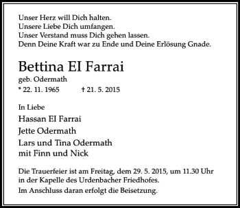 Traueranzeige von El Farrai Bettina von Rheinische Post