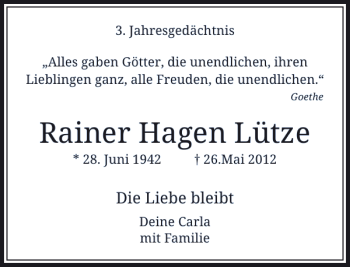 Traueranzeige von Hagen Lütze Rainer von Rheinische Post