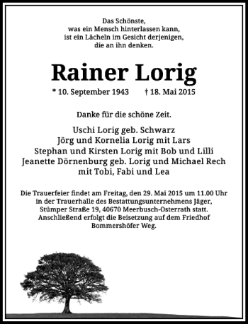 Traueranzeige von Lorig Rainer von Rheinische Post