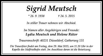 Traueranzeige von Meutsch Sigrid von Rheinische Post