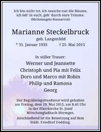 Traueranzeige von Steckelbruck Marianne von Rheinische Post