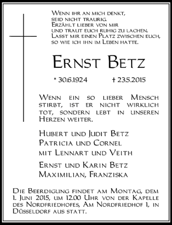 Traueranzeige von Betz Ernst von Rheinische Post