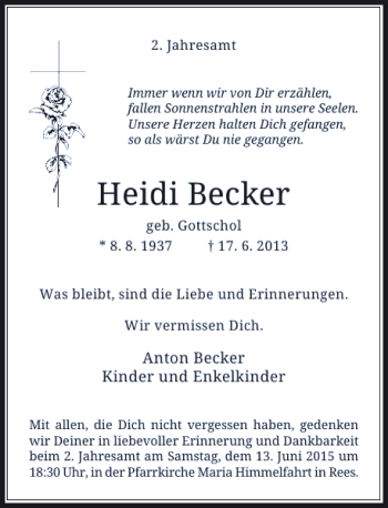 Traueranzeige von Becker Heidi von Rheinische Post