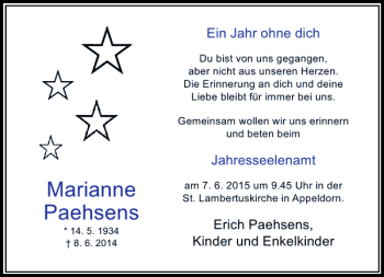 Traueranzeige von Paehsens Marianne von Rheinische Post