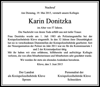 Traueranzeige von Donitzka Karin von Rheinische Post