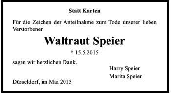 Traueranzeige von Speier Waltraut von Rheinische Post