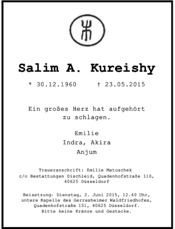 Traueranzeige von A. Kureishy Salim von Rheinische Post