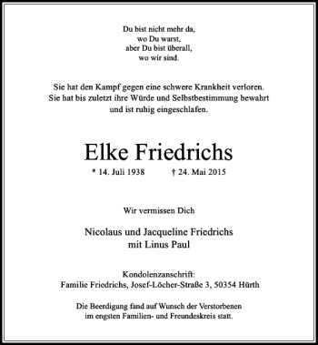 Traueranzeige von Friedrichs Elke von Rheinische Post